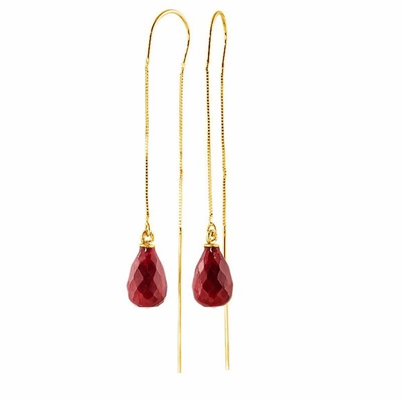 Galaxy Gold Products Jewelry - 14K. GOLD THREADED DANGLES EARRINGS WITH RUBIES